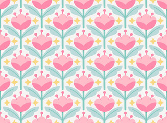 Modern cute floral art deco seamless pattern. Vector damask illustration with leaves. Decorative botanical background.