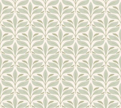 Elegant damask floral seamless pattern. Geometric art deco leaves background. Abstract botanical vector illustration for fabric, textile, wallpaper.