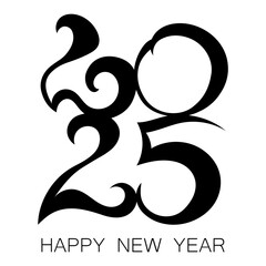 Happy New Year 2025 text design. 2025 hand drawn text. Modern brochure design template, card, banner. Vector illustration isolated on background.