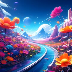 A path full of big flowers