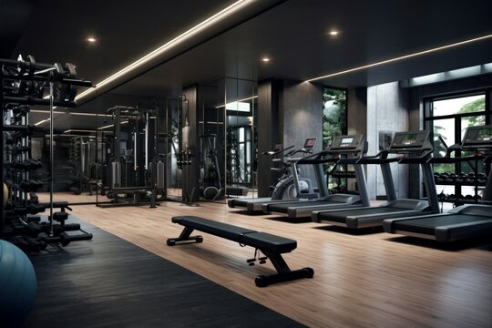Sleek and spacious gym featuring the latest fitness machines and free weights