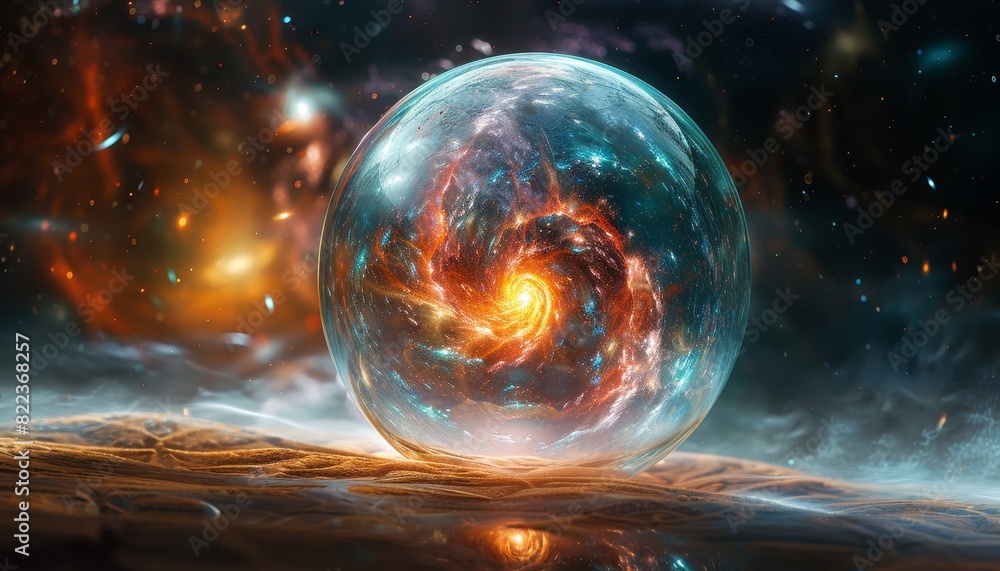 Canvas Prints a glowing, colorful sphere is reflected in a mirror by ai generated image