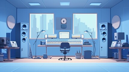 Light blue cartoon recording studio UHD wallpaper