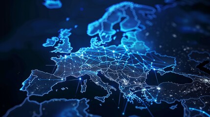 Abstract map of Western Europe, concept of European global network and connectivity, data transfer and cyber technology, information exchange and telecommunication
