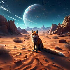 A fox lost in a sandy desert