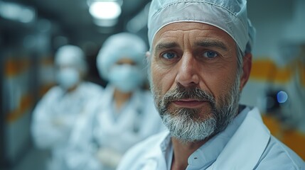 team doctor and nurse looking at camera in the hospital.illustration