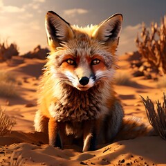 A fox lost in a sandy desert