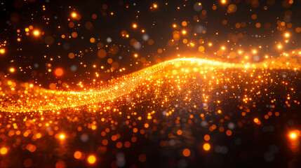 Big data concept. Sparkling Gold Abstract Wave. An abstract image featuring a wave of sparkling gold particles against a dark background, creating a sense of motion and energy.