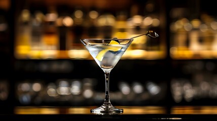 A close up of a martini glass with an olive garnish on a wooden table with smoke behind it.
