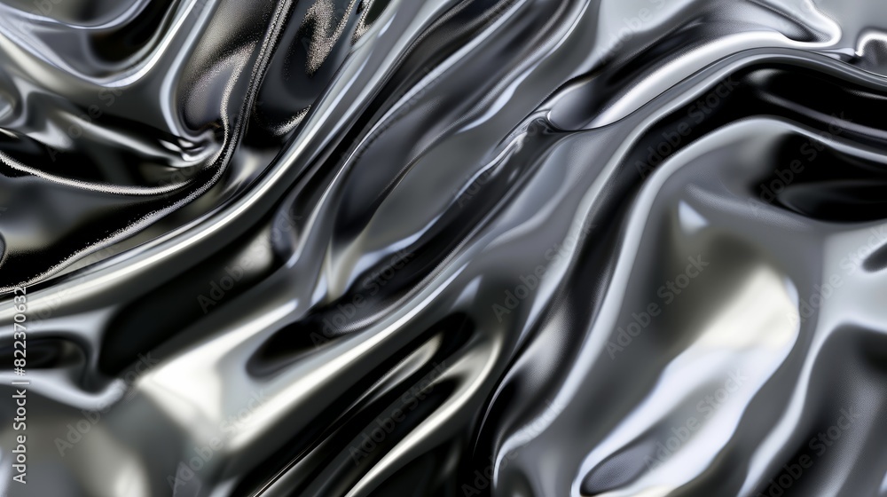Poster close up texture of liquid shiny metal in silver gray color with highlights and shimmers. liquid met