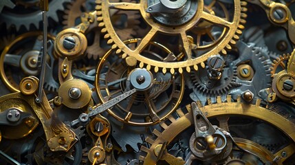 Intricate Clockwork Mechanics Close Up View of Vintage Watch Gears and Cogs