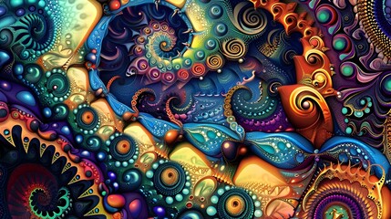 Mesmerizing Psychedelic Surreal Fractal Patterns in Vivid Colorful Digital Dreamscape