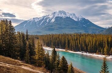 Sun Glowing Over A Banff Mountain Valley