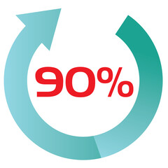  discount price tag PNG, 50, 70, 90 percent vector illustration transparent, arrow direction, circle percentage diagram, infographic chart. single icon, sticker discount price tag