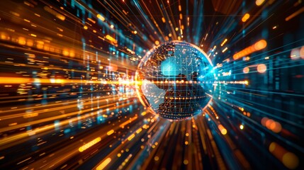 Digital world globe out of control, extreme speed of global network and excessive connectivity on Earth, super fast data transfer in a mad rush and crazy exchanges