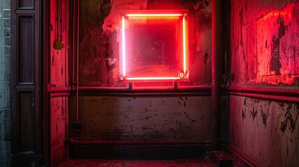 Caution concept. Red post-apocalyptic neon warning sign.