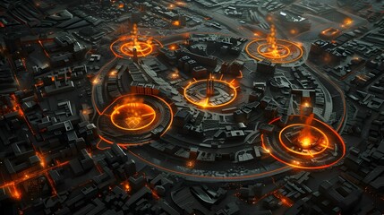 Futuristic Digital Landscape with Cityscape and Artificial Intelligence Visualization