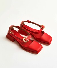 Red Flat Shoes with Square Toe Design. Generative ai