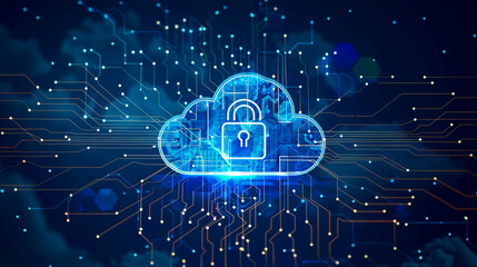 Data Privacy and Security Concept. Digital Lock Protecting Cloud Data from Unauthorized Access and Breaches in a Secure Digital Environment.