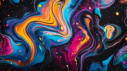 Abstract pattern of dripping oil forming colorful swirls on a black background.