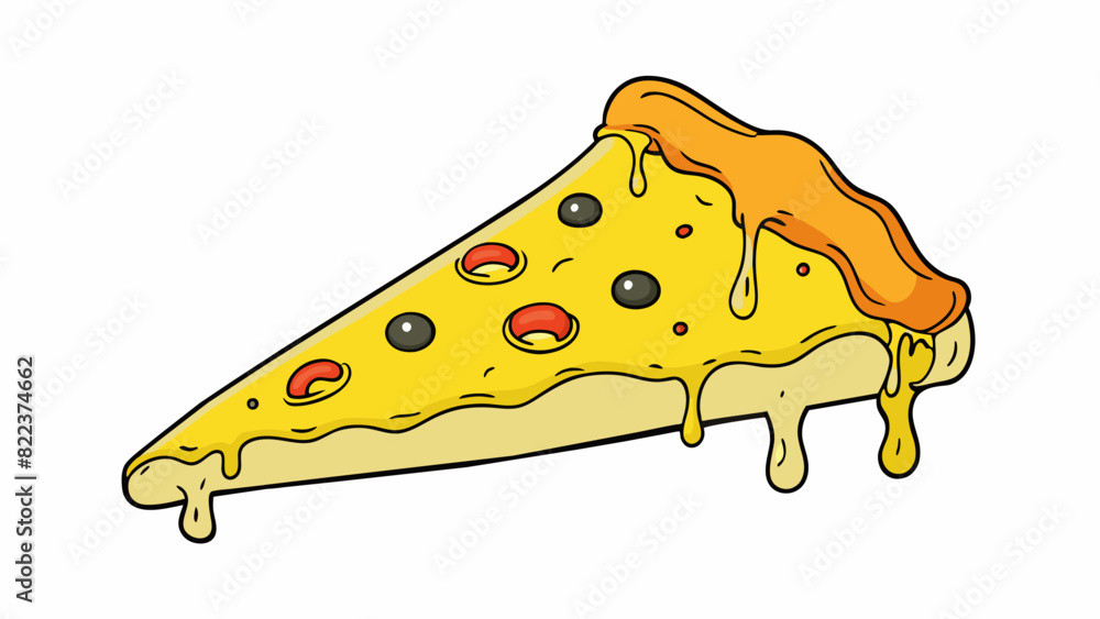 Poster A blob of gooey melted grease that drips down the side of a hot pizza slice.. Cartoon Vector
