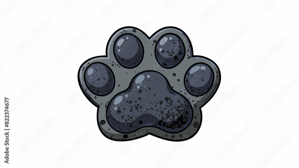 Poster A black mark on a white wall in the shape of a paw print with slightly uneven edges and a muddy texture.. Cartoon Vector