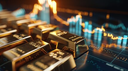 Gold bars combined with a growth chart, highlighting the relationship between tangible assets and financial growth.