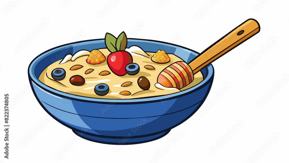 Aufkleber a bowl of piping hot oatmeal topped with sliced almonds fresh berries and a drizzle of honey. the oa