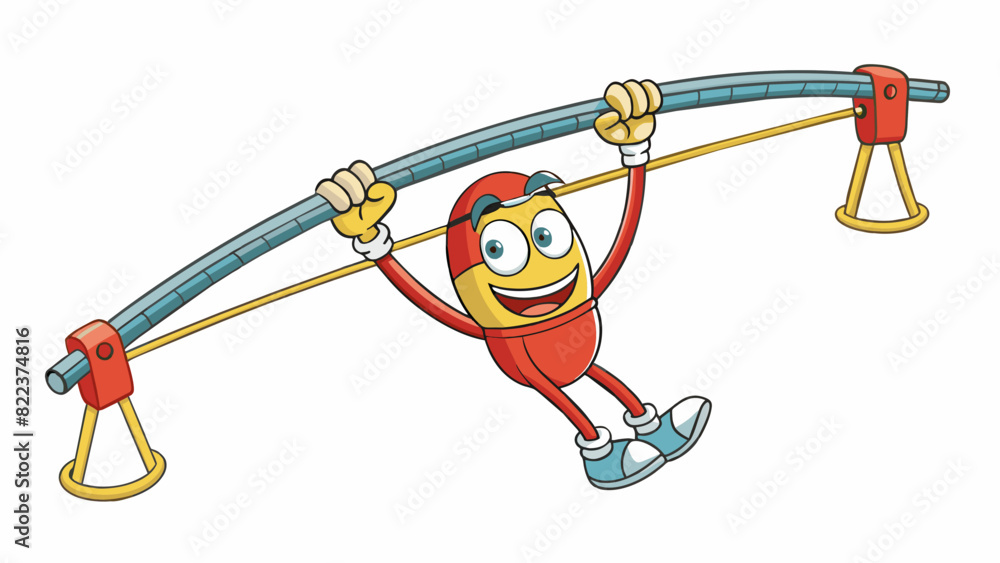 Poster A bungee cord suspended from a bridge displaying the flexibility and ability of a muscle to contract and stretch.. Cartoon Vector