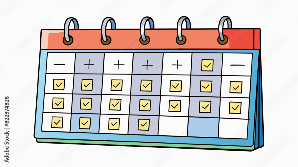 Poster A calendar with marked off days each representing a day where a specific amount of money was saved. The calendar is large and hangs on a wall with. Cartoon Vector