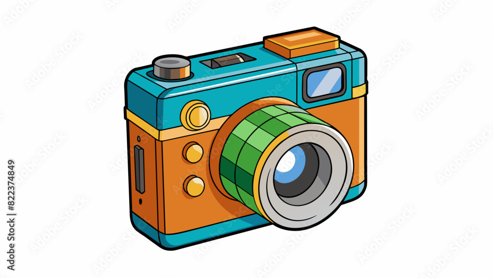 Poster A camera A handheld device with a lens and viewfinder for capturing images and videos.. Cartoon Vector