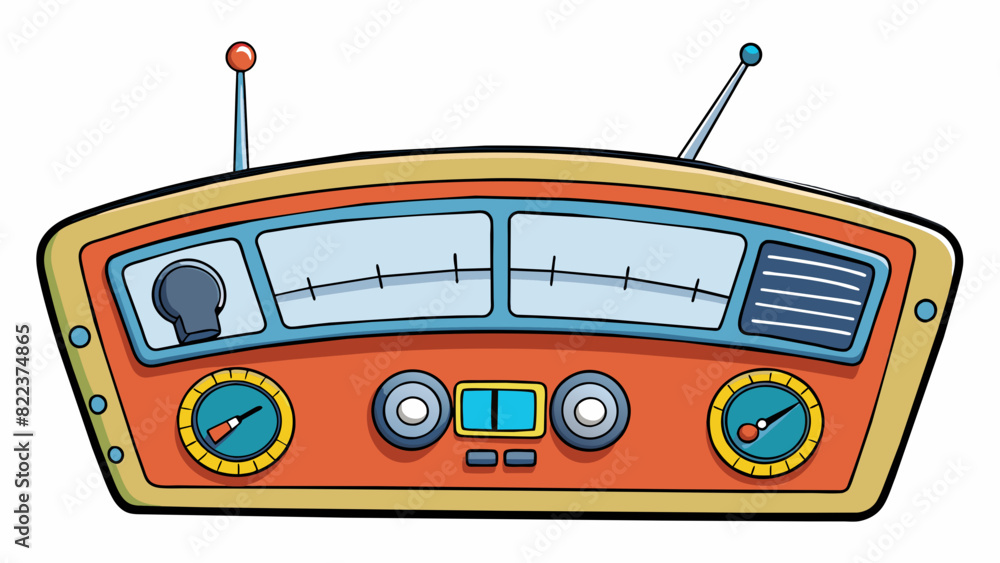 Fototapete A car dashboard with an array of buttons and s controlling the volume and channels of the radio. The antenna extends out of the corner catching. Cartoon Vector