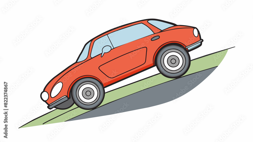 Poster a car accelerating down a hill its wheels spinning and making screeching sounds on the pavement. the