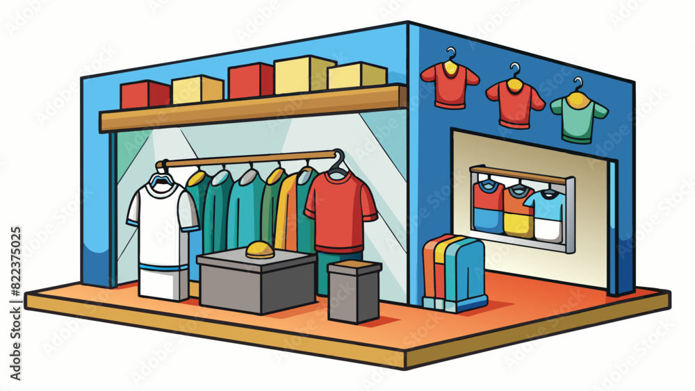 Poster a clothing store with a variety of choices for customers such as shirts pants and dresses. each item