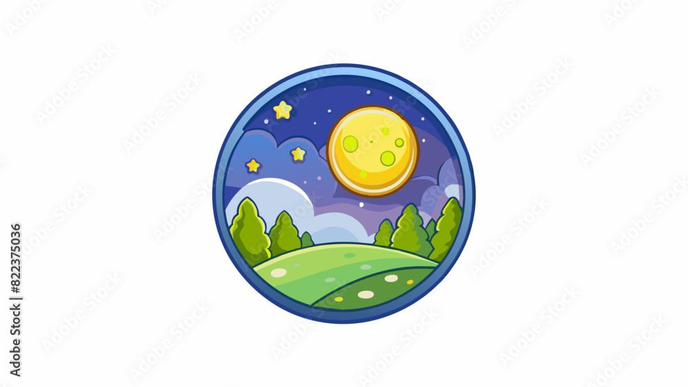 Poster A clear night sky speckled with countless ling stars the moon shining bright and casting a soft glow across the landscape.. Cartoon Vector
