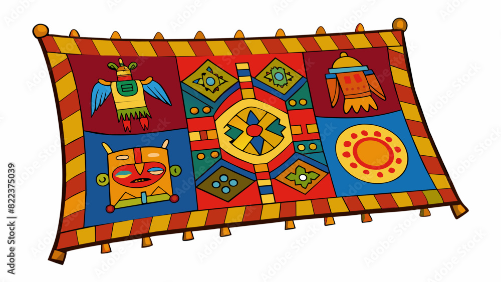 Aufkleber a colorful handwoven tapestry that serves as both a decorative piece and a storytelling medium portr
