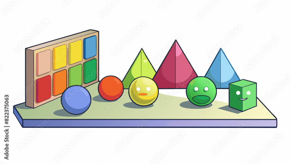 Poster A color recognition test A series of differently colored shapes are displayed on a white background. The participants are asked to name the color of. Cartoon Vector