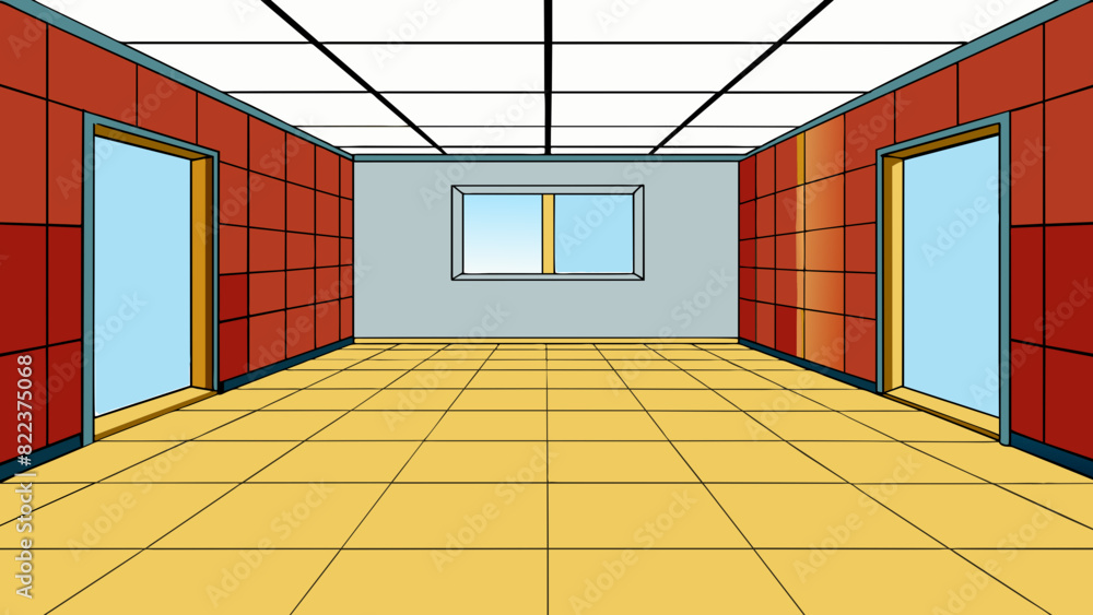 Poster A completely empty room with no furniture or decor. The walls are the floors are and even the air seems to echo with a sense of emptiness.. Cartoon Vector