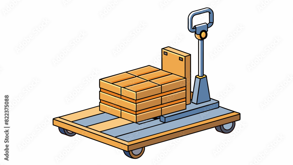 Poster A compact lightweight pallet lifting device that is used to slide under a pallet and lift it off the ground. It has a lever that allows the user to. Cartoon Vector