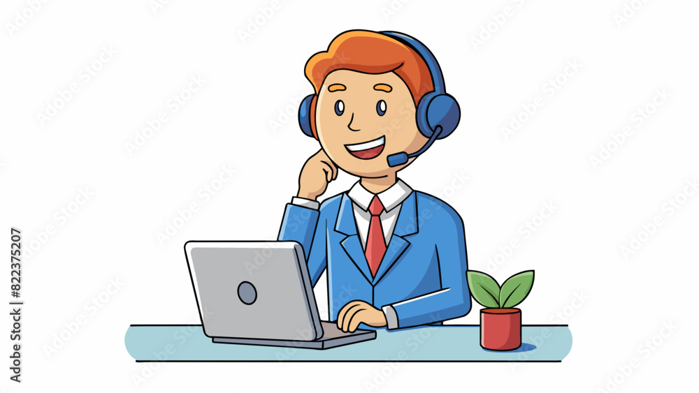 Poster A customer service representative patiently listens to a customers complaint over the phone. They address the issue with understanding and empathy. Cartoon Vector