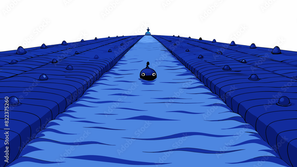 Poster A deep navy blue ocean stretching out as far as the eye can see. The color appears dark and mysterious hinting at the unknown depths below.. Cartoon Vector