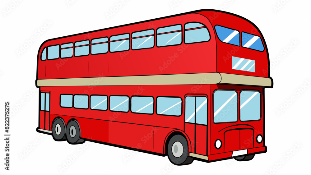 Poster A doubledecker bus with a bright red exterior featuring two levels of seating and a large staircase in the front for passengers to access the upper. Cartoon Vector