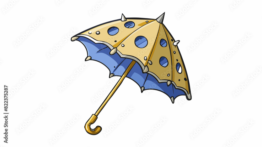 Poster A discarded torn umbrella with holes and a broken handle lacking the ability to provide shelter from the rain.. Cartoon Vector