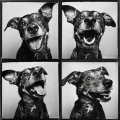 Obraz premium Black and white photo collage of dog with different emotions. Studio shot.