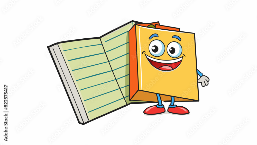 Aufkleber A folded piece of paper that opens up to reveal different sections. The front is blank but the inside has a colorful illustration of a cartoon. Cartoon Vector