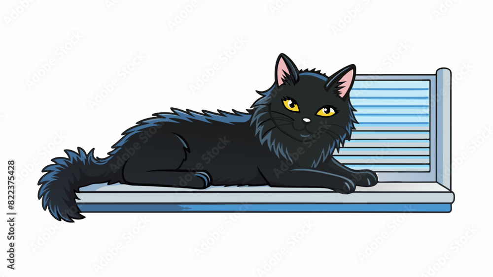 Aufkleber a fluffy jet black cat lazily stretches out on the windowsill its soft fur absorbing the warm sun. t