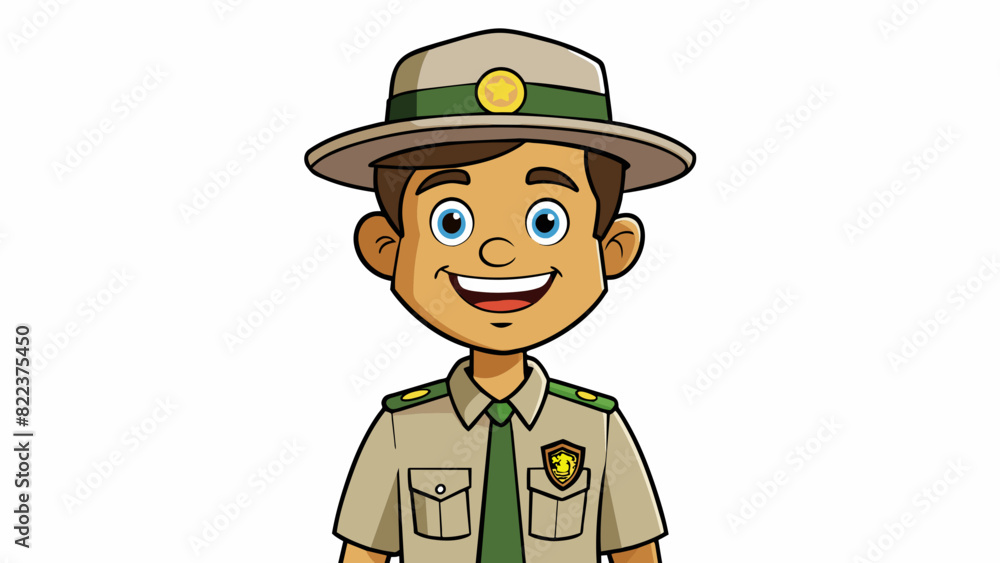 Aufkleber a friendly park ranger acting as a guide wearing a khaki uniform with a badge and hat. her welcoming