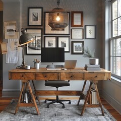 Modern Home Offices with Black & White Art and Innovative Lighting
