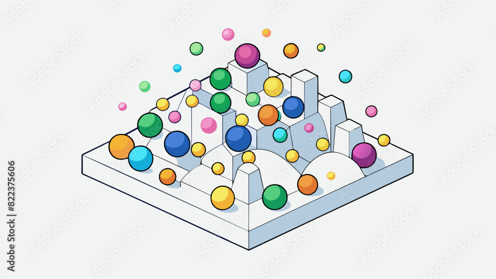 Poster A group of colorful dots tered across a canvas varying in size and placement creating an abstract art piece.. Cartoon Vector
