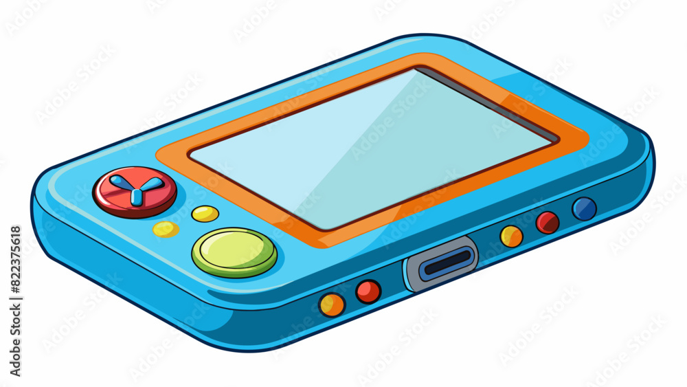 Aufkleber A handheld device with a bright screen and multiple buttons that can be pressed to access different apps and functions.. Cartoon Vector